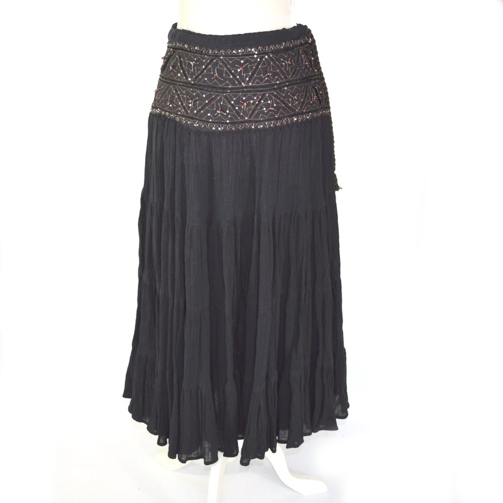 ZARA Tiered Boho Maxi/Midi Skirt Beaded Waist